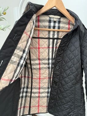 Burberry Brit Black Quilted Jacket with Classic Check Lining Size L